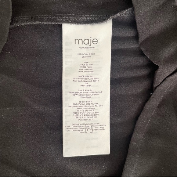 Maje "Lockin" Crepe Boat Neck Long Sleeve Black Pleated Blouse - Picture 12 of 15